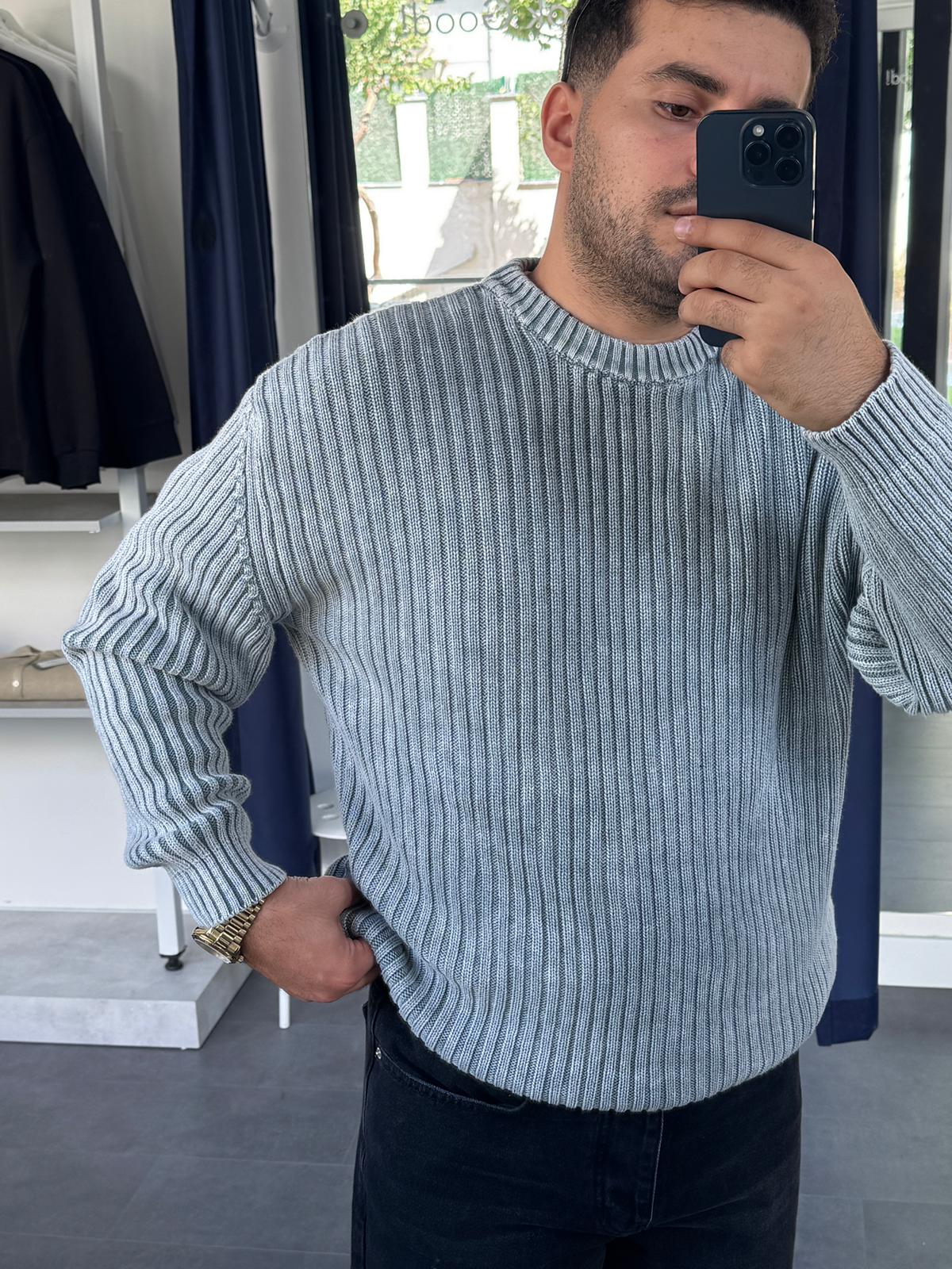 Yıkamalı Oversize Triko Kazak (VV377) - Gri