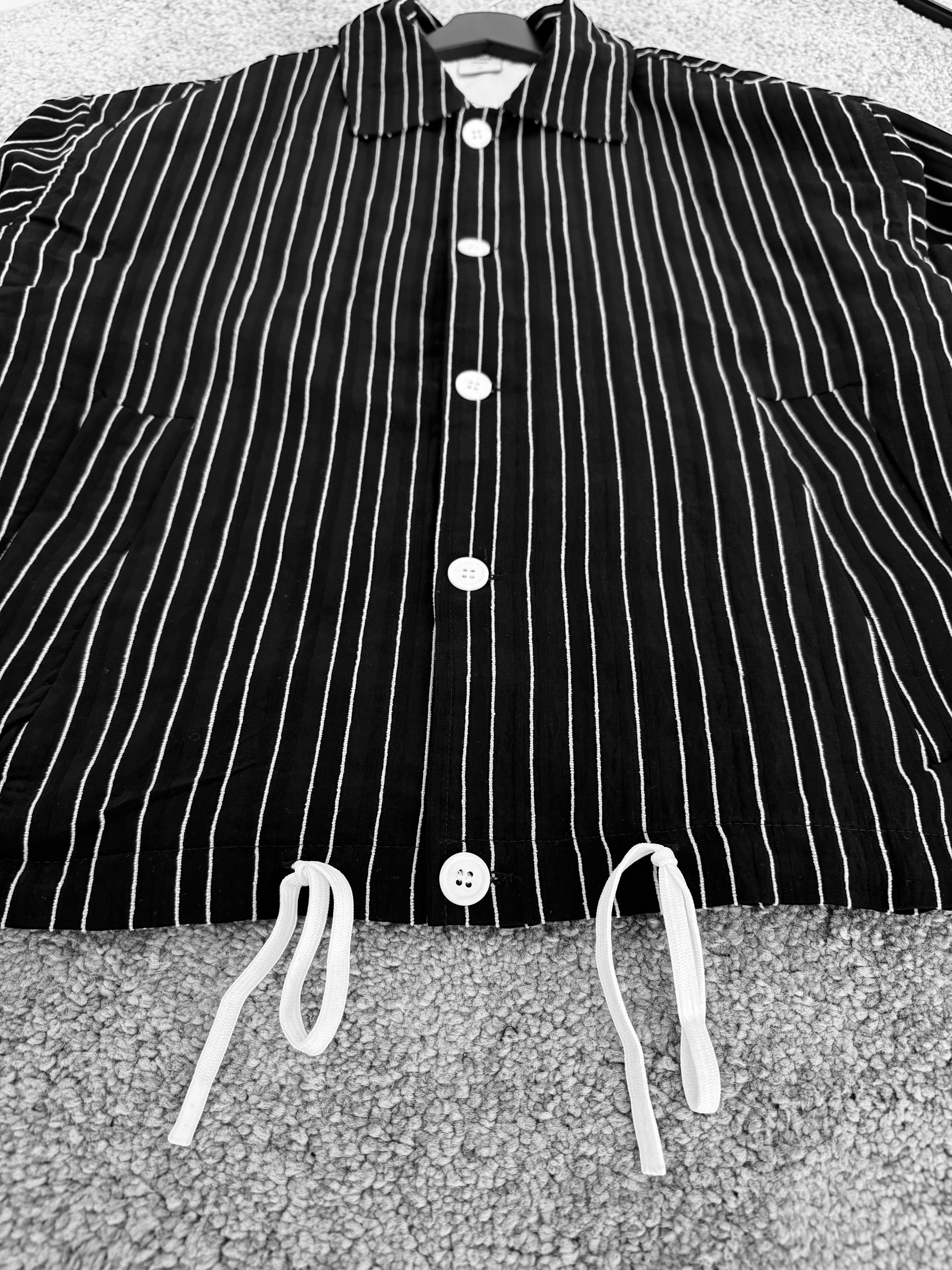 Astarlı Çizgili Oversize Ceket (VV314) - Siyah