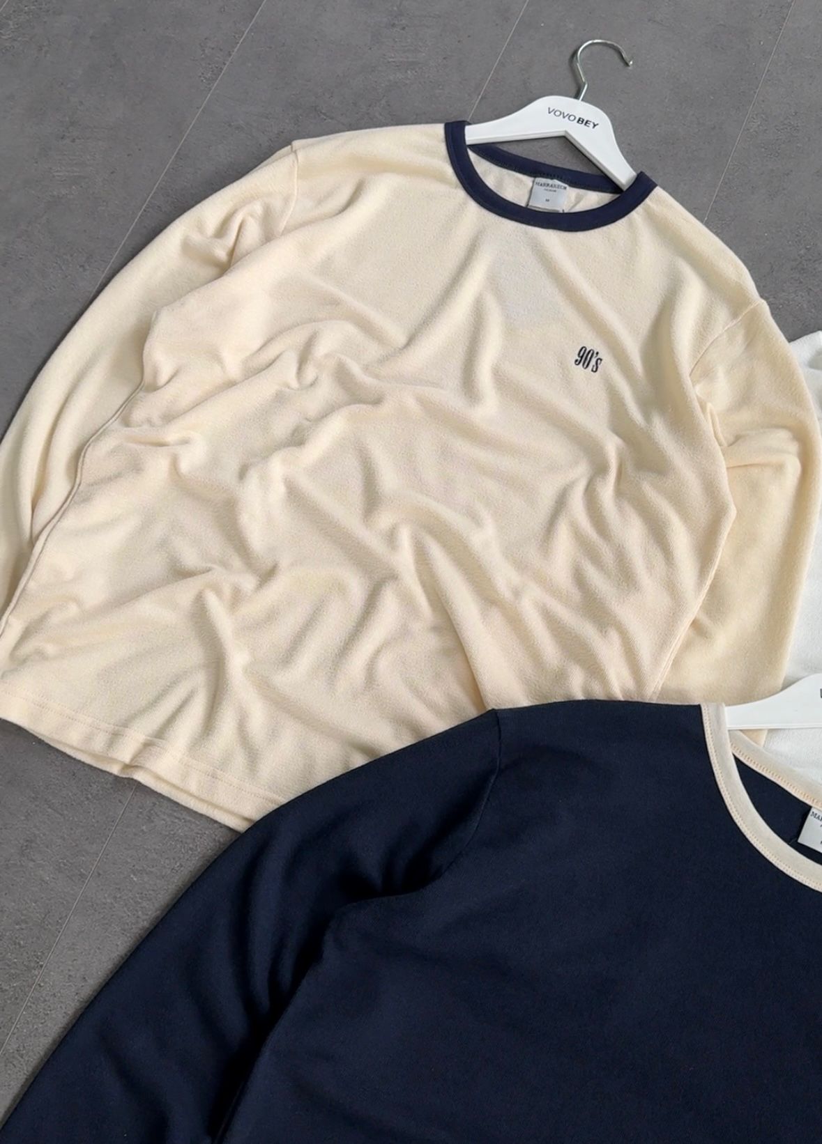 90s Nakışlı Uzun Kol Havlu Kumaş Tişört (VV409)