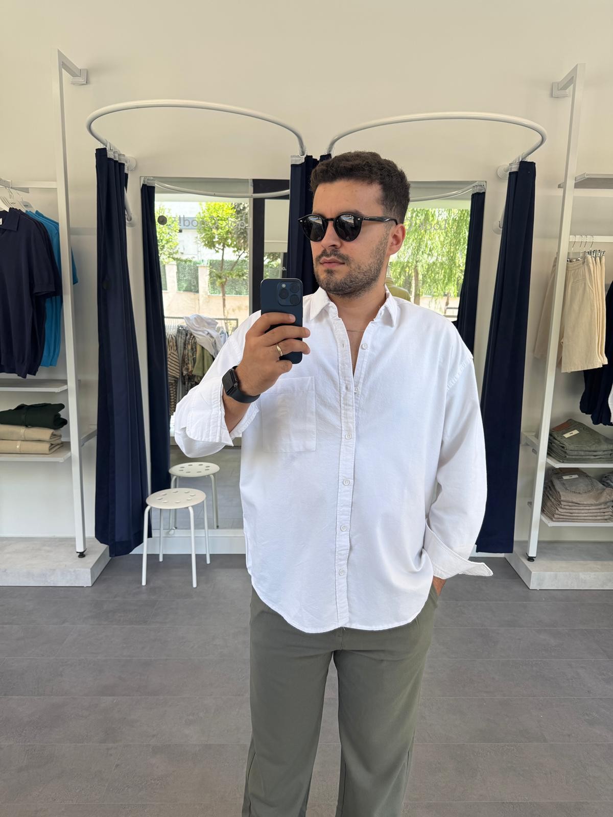 Oxford Kumaş Oversize Cepli Gömlek (VV365) - Beyaz