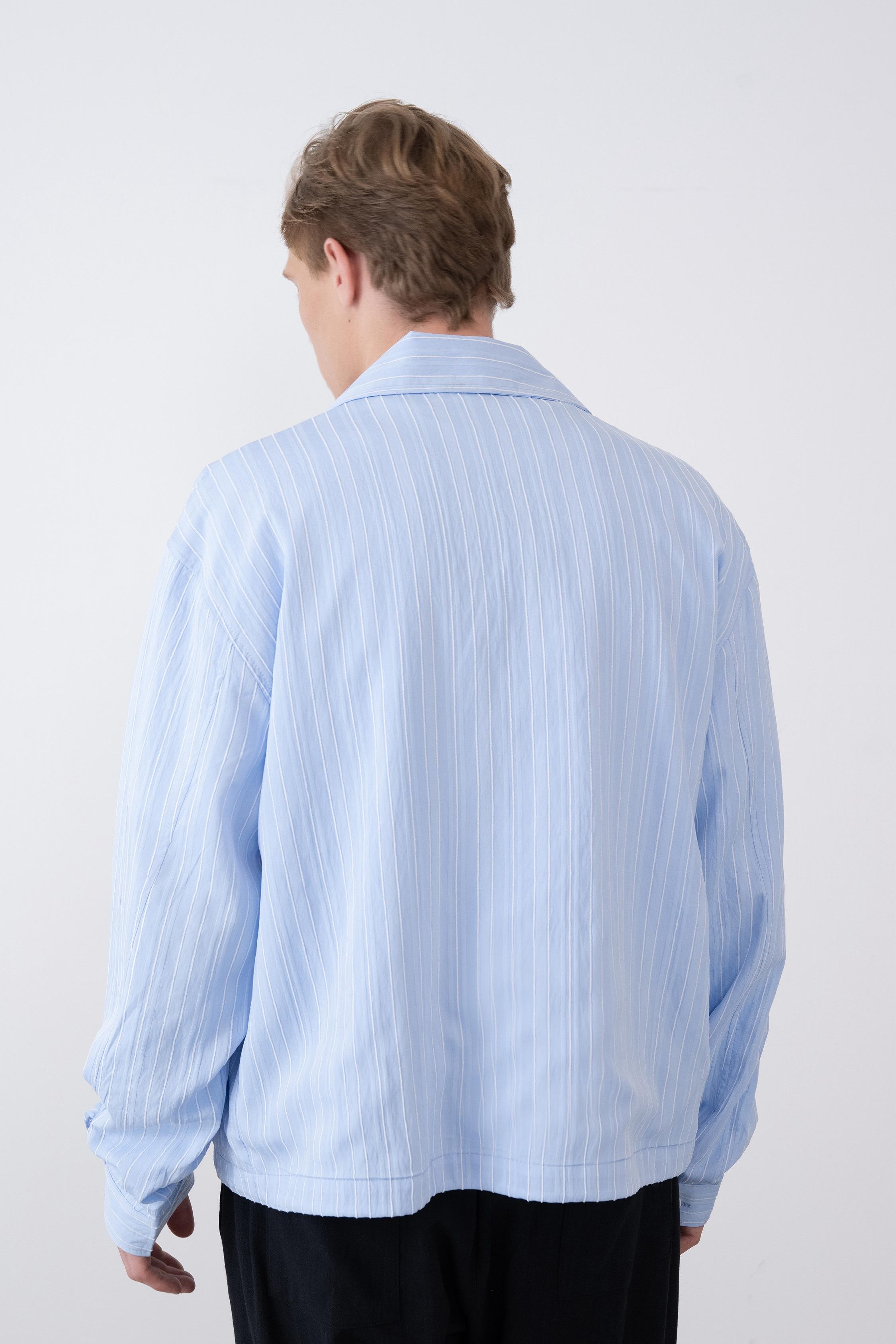 Astarlı Çizgili Oversize Ceket (VP104) - Bebe Mavi