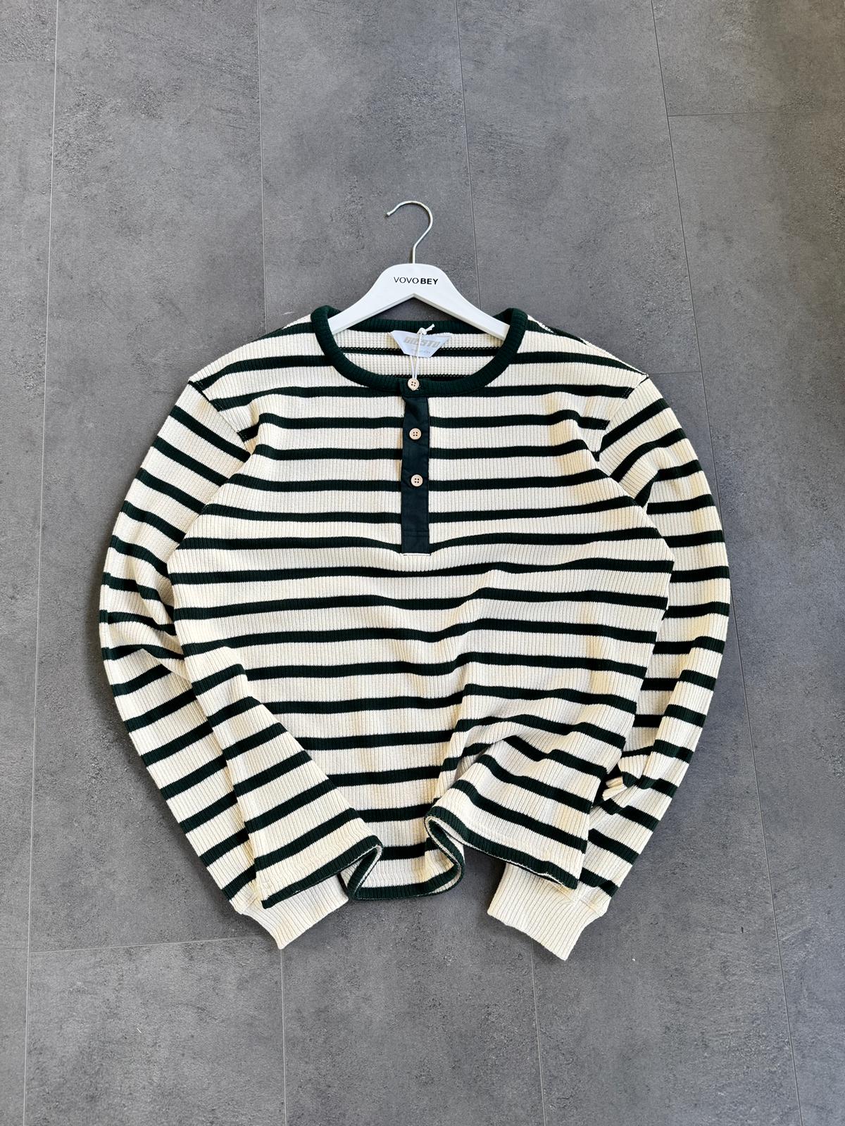 GG Çizgili Triko Kazak (VV396) - Yeşil