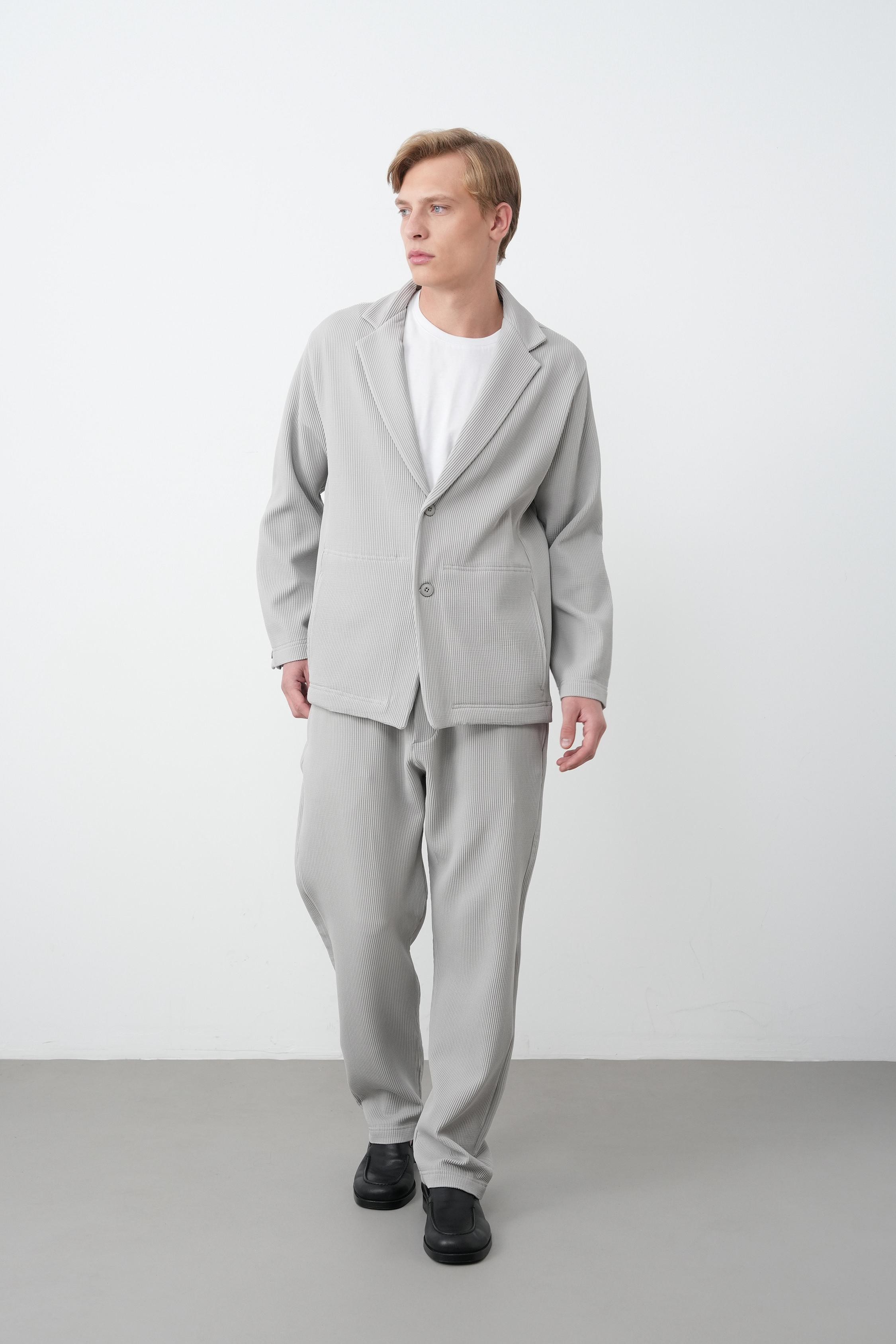 Fitilli Kumaş Oversize Takım (VP100) - Gri