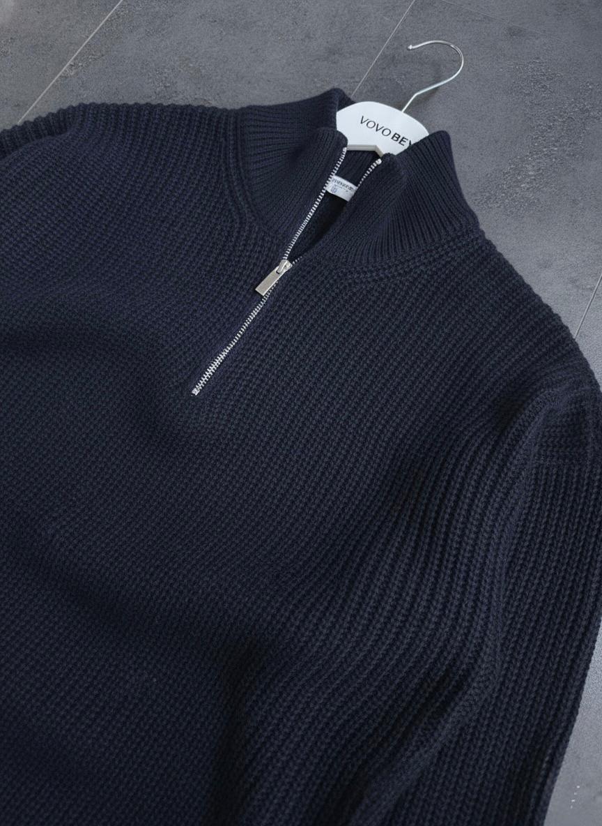 Yarım Fermuarlı Oversize Triko Kazak (VV402) - Lacivert