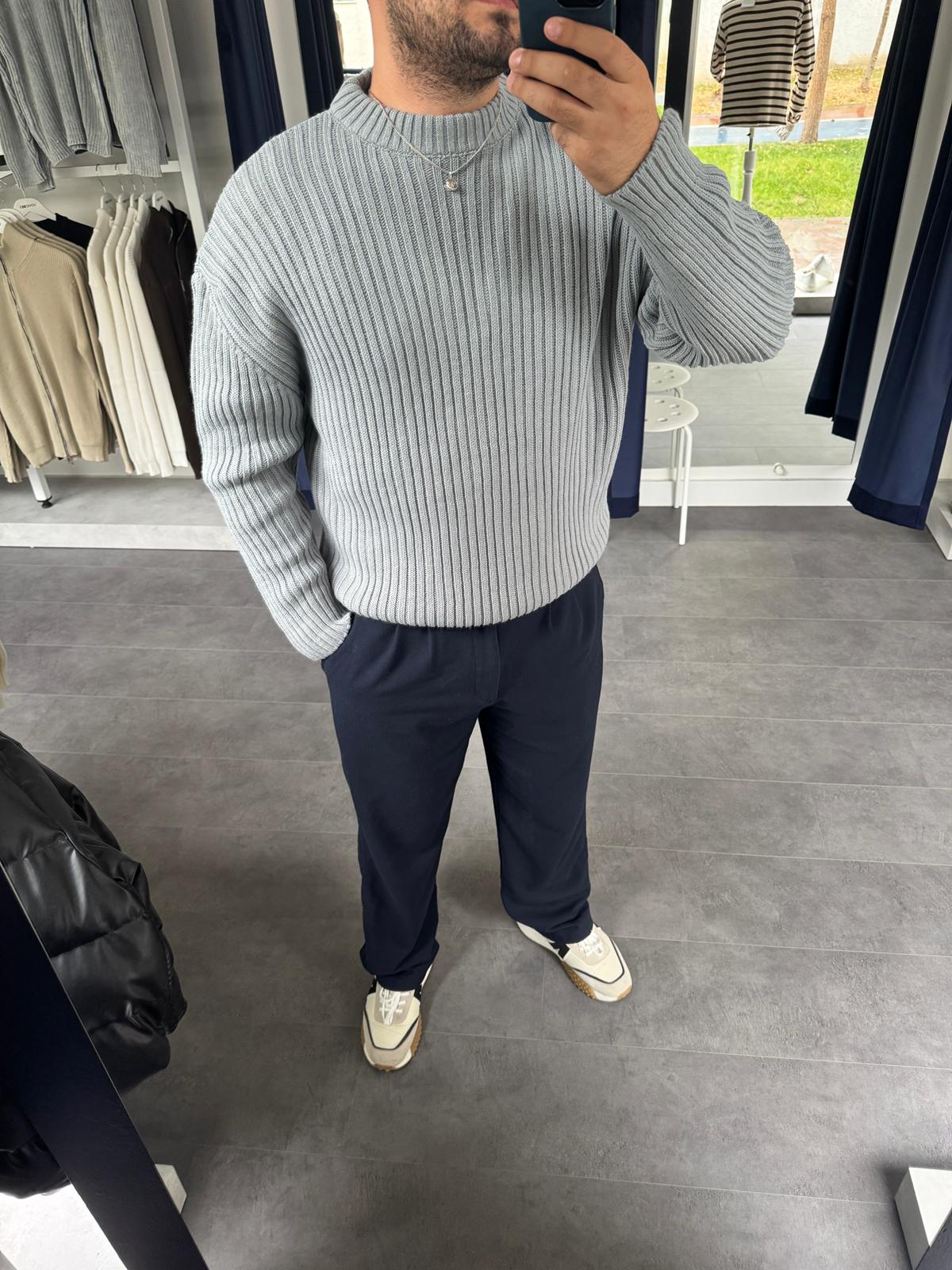 MRK Düz Oversize Örme Kazak (VV397) - Gri
