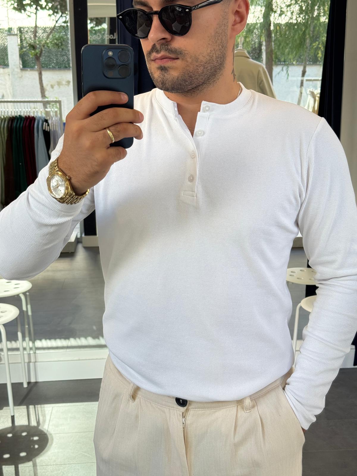 İnce Fitilli Düğmeli Uzun Kollu Tişört (VV376)