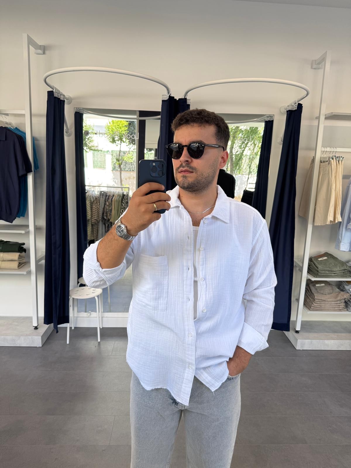 Müslin Kumaş Oversize Giesto Gömlek (VV366) - Beyaz