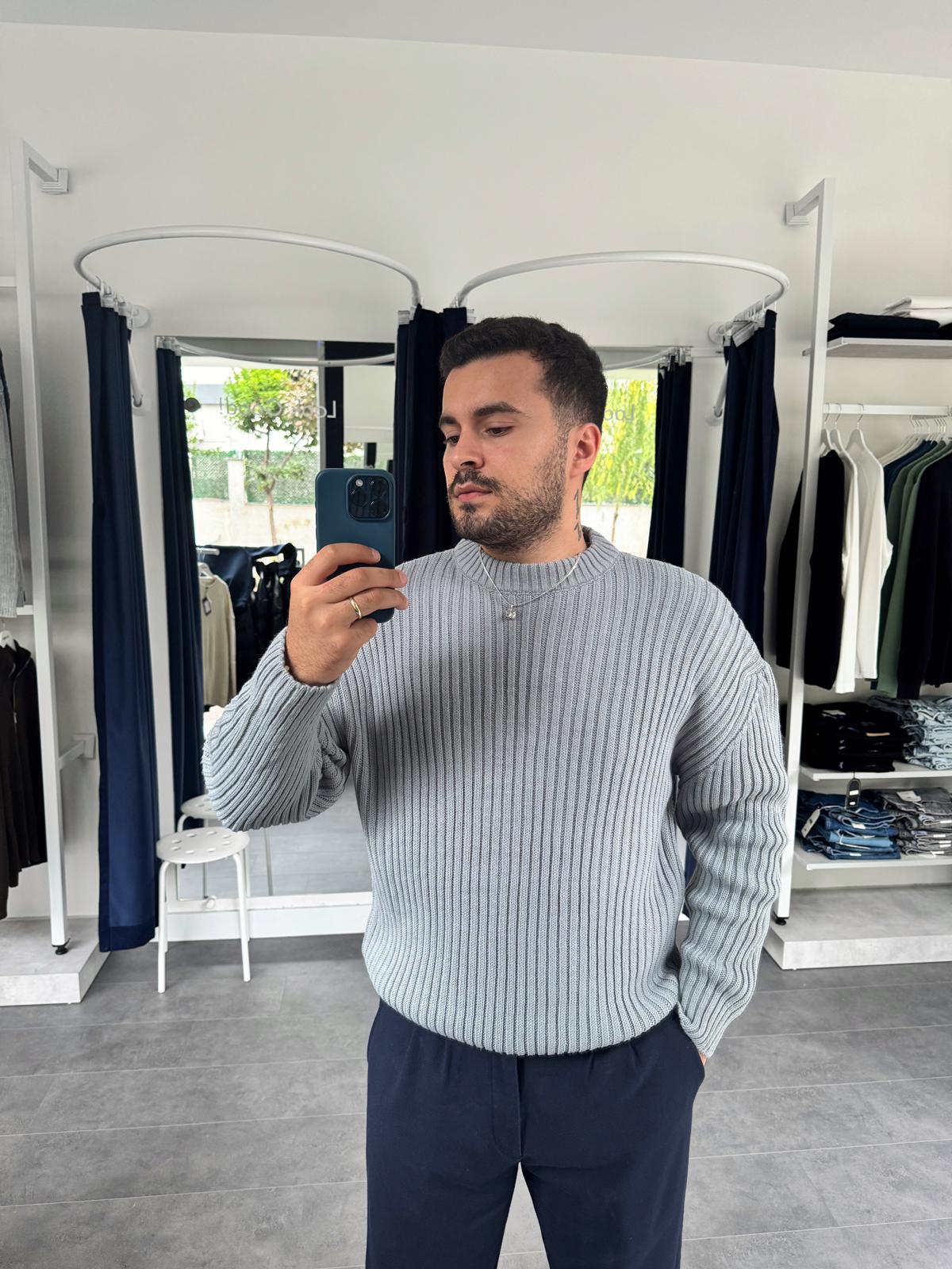 MRK Düz Oversize Örme Kazak (VV397) - Gri
