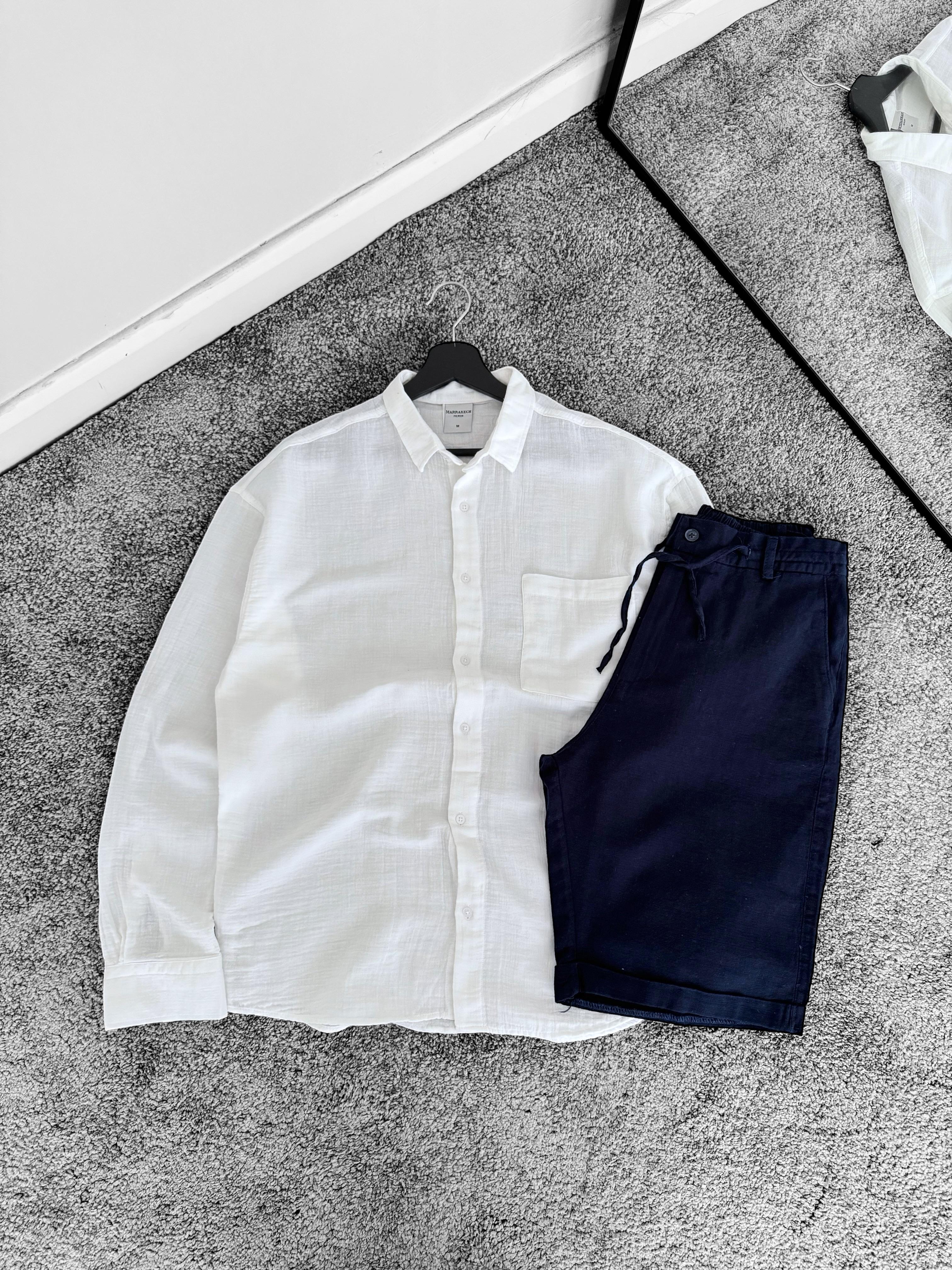  Müslin Kumaş Oversize Gömlek & Lacivert Bağcıklı Keten Şort (VV331)