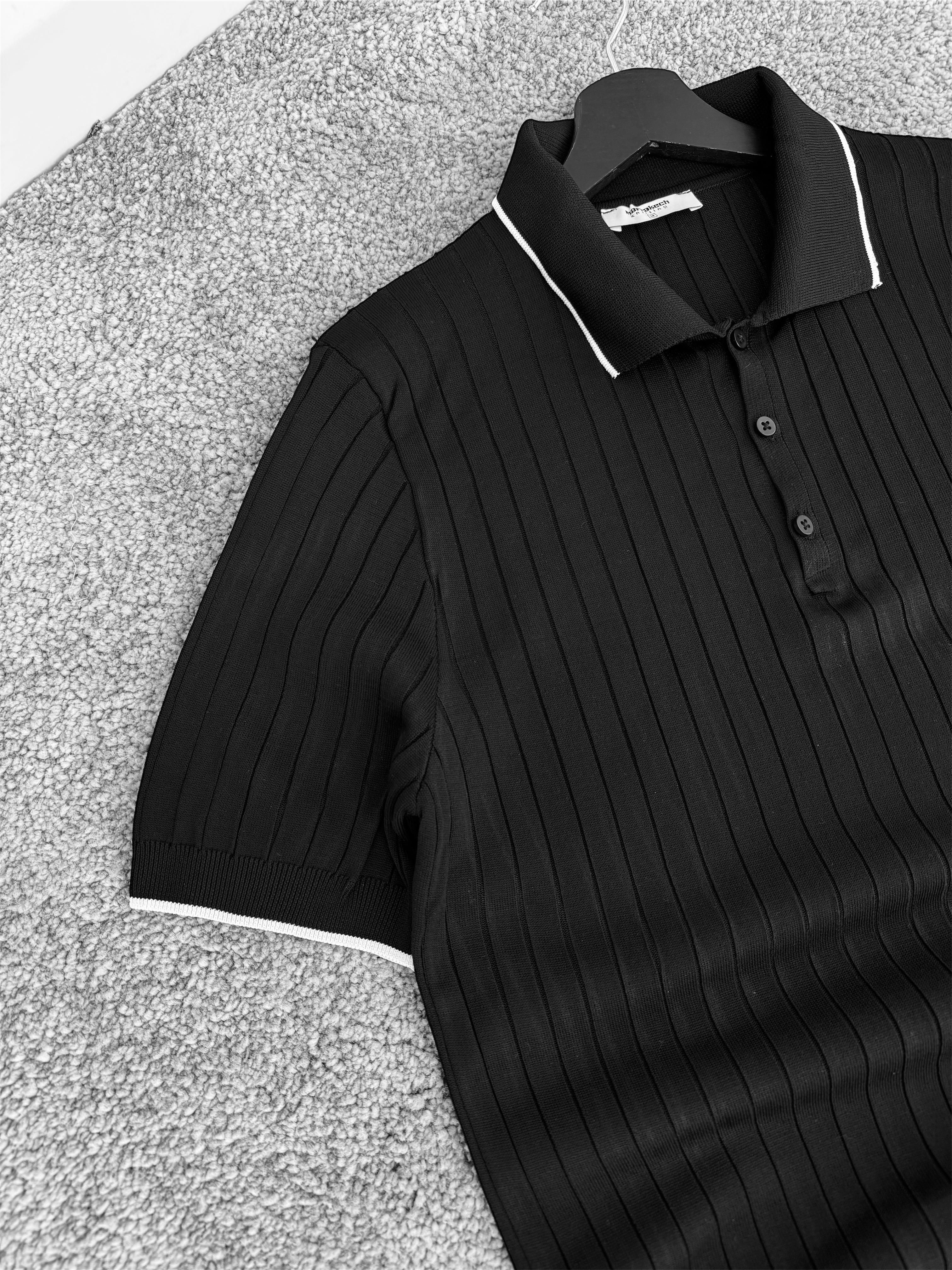 MRK Polo Yaka Düğmeli Fitilli Tişört (VV309) - Siyah