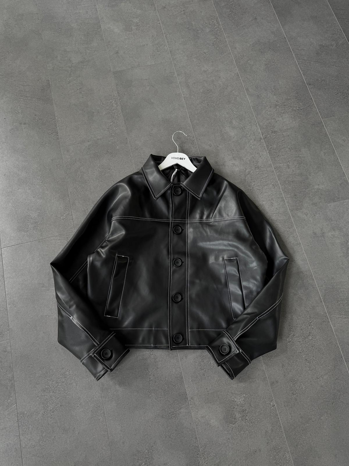 Kalın Standart Kalıp Crop Deri Ceket (VV381)