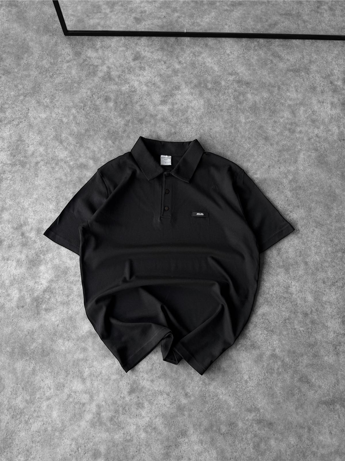 MM Polo Yaka Düğmeli Oversize Tişört (VV349) - Siyah