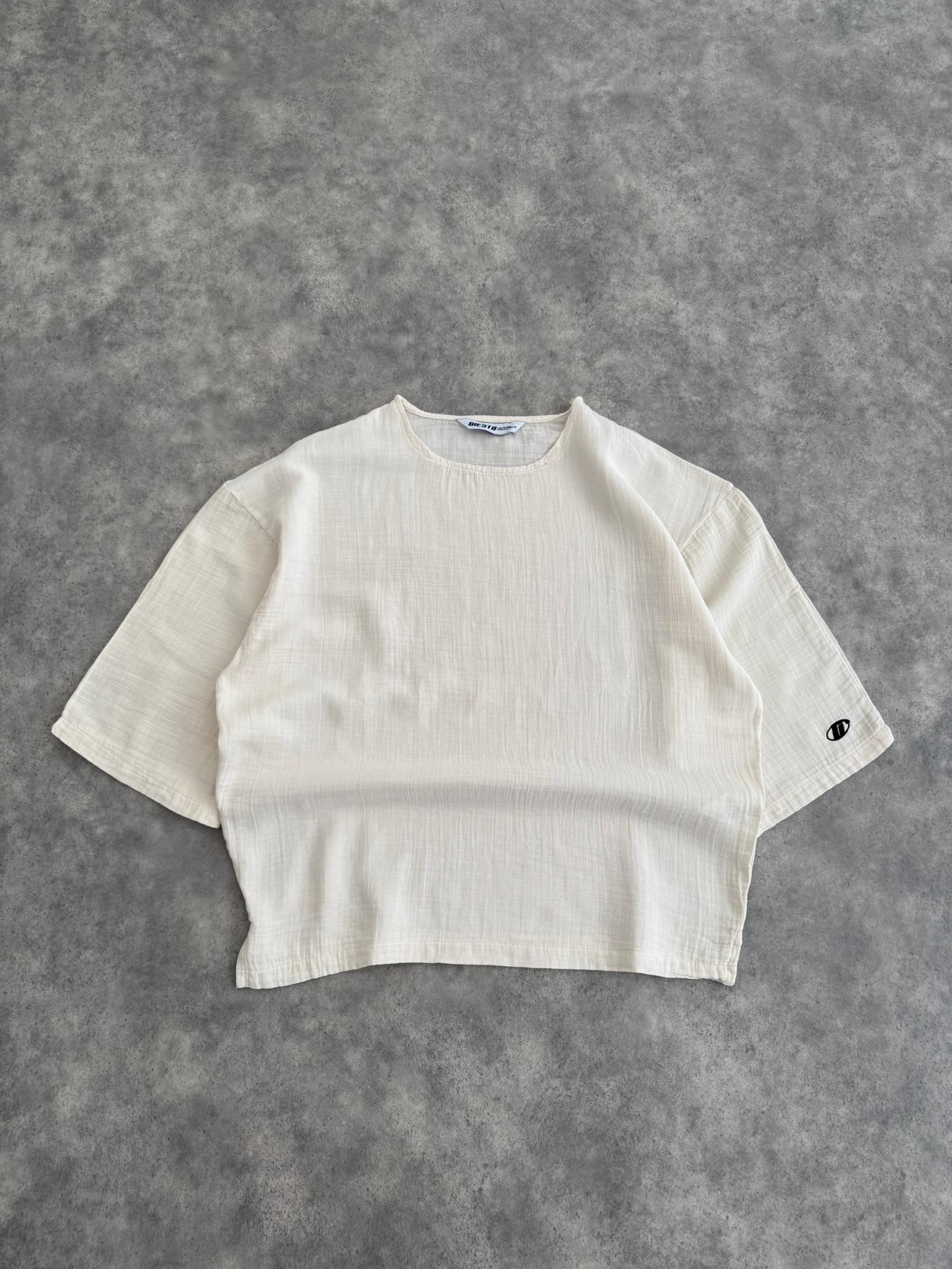 Oversize Fakir Kol Muslin Keten Tişört (VV341) - Ekru