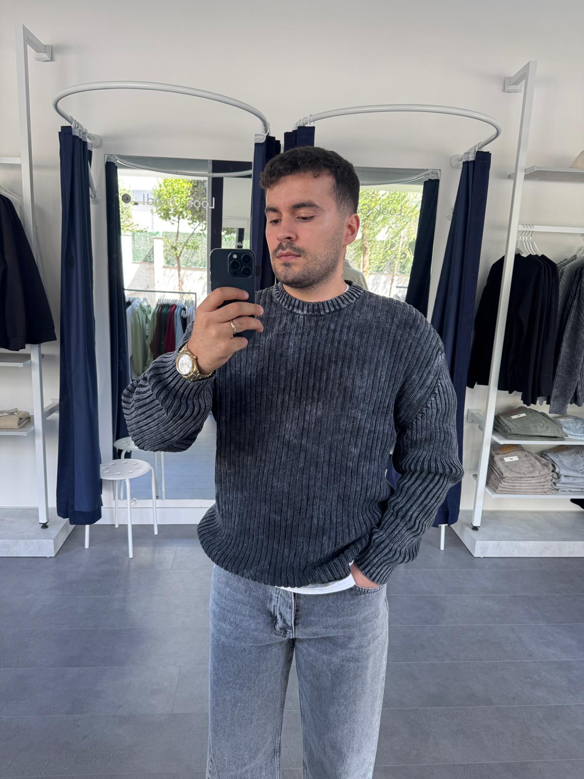 Yıkamalı Oversize Triko Kazak (VV377) - Antrasit