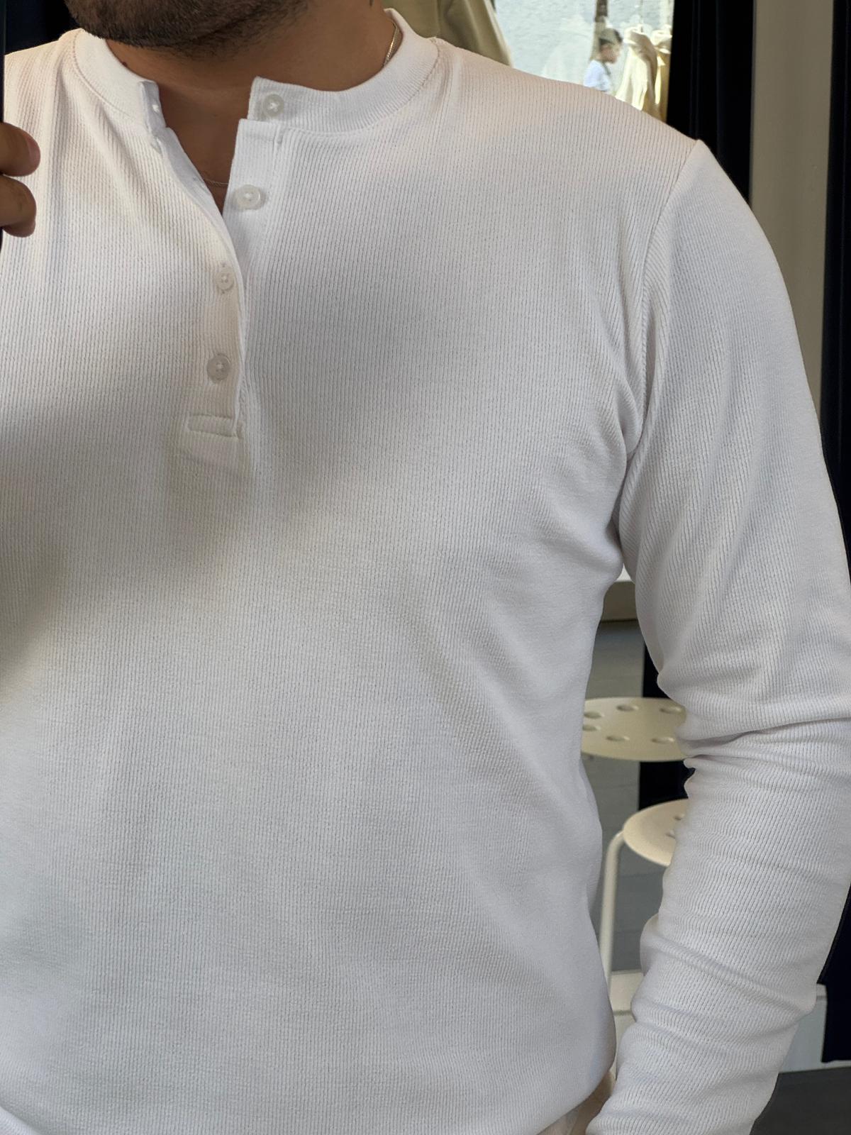 İnce Fitilli Düğmeli Uzun Kollu Tişört (VV376)