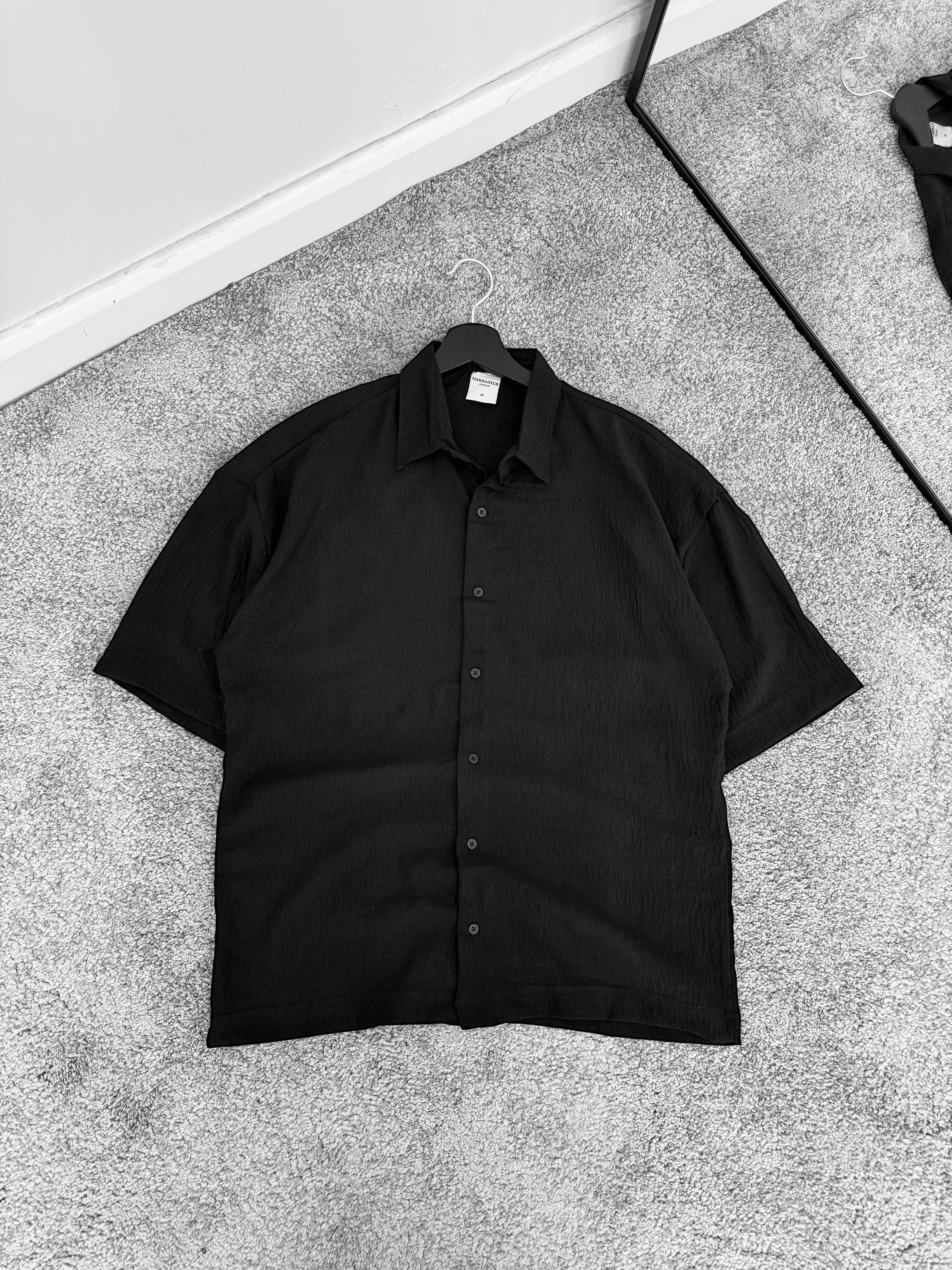 Siyah Kısa Kollu Oversize Keten Gömlek & Siyah Müslin Kumaş Pantolon (VV325)