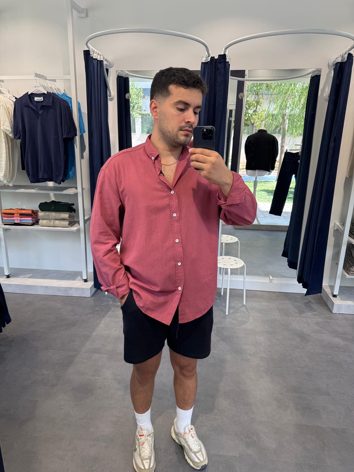 Oversize Fresh Keten Gömlek (VV361) - Bordo