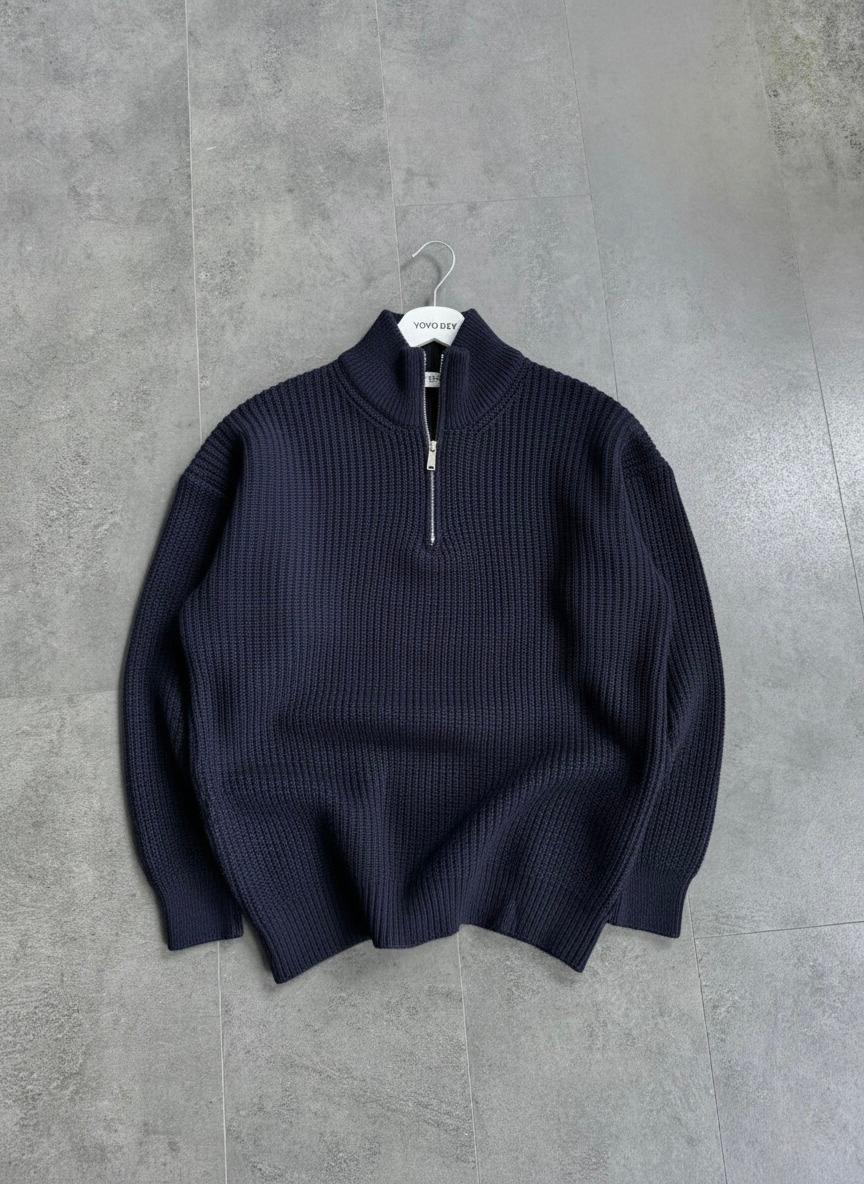 Yarım Fermuarlı Oversize Triko Kazak (VV402) - Lacivert