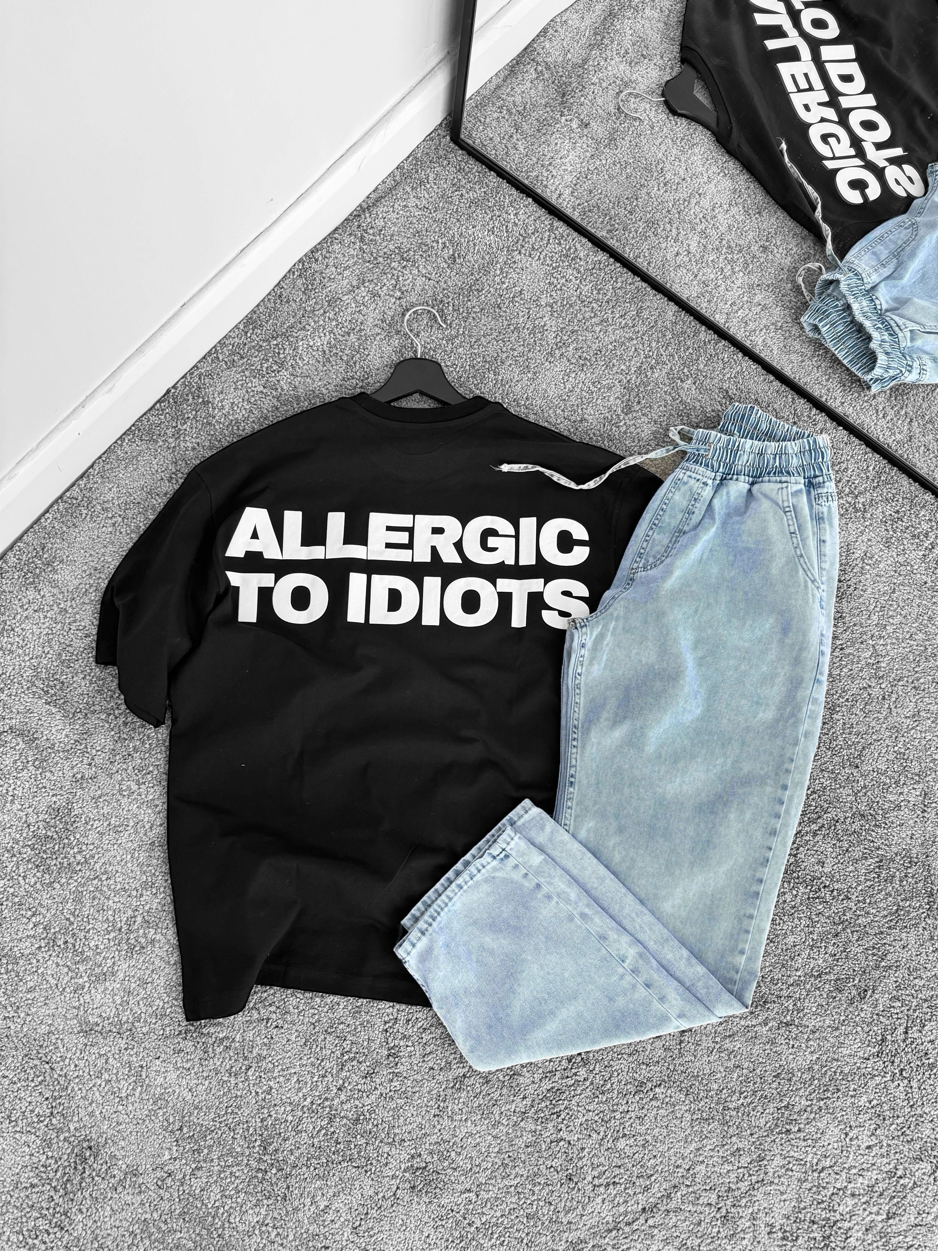Siyah Allergic Baskılı Oversize Tişört & Kot Baggy Bağcıklı Gabardin Pantolon (VV242)