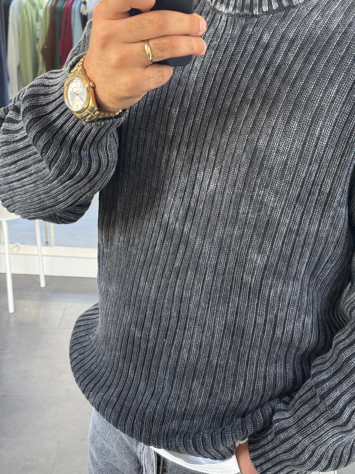 Yıkamalı Oversize Triko Kazak (VV377) - Antrasit