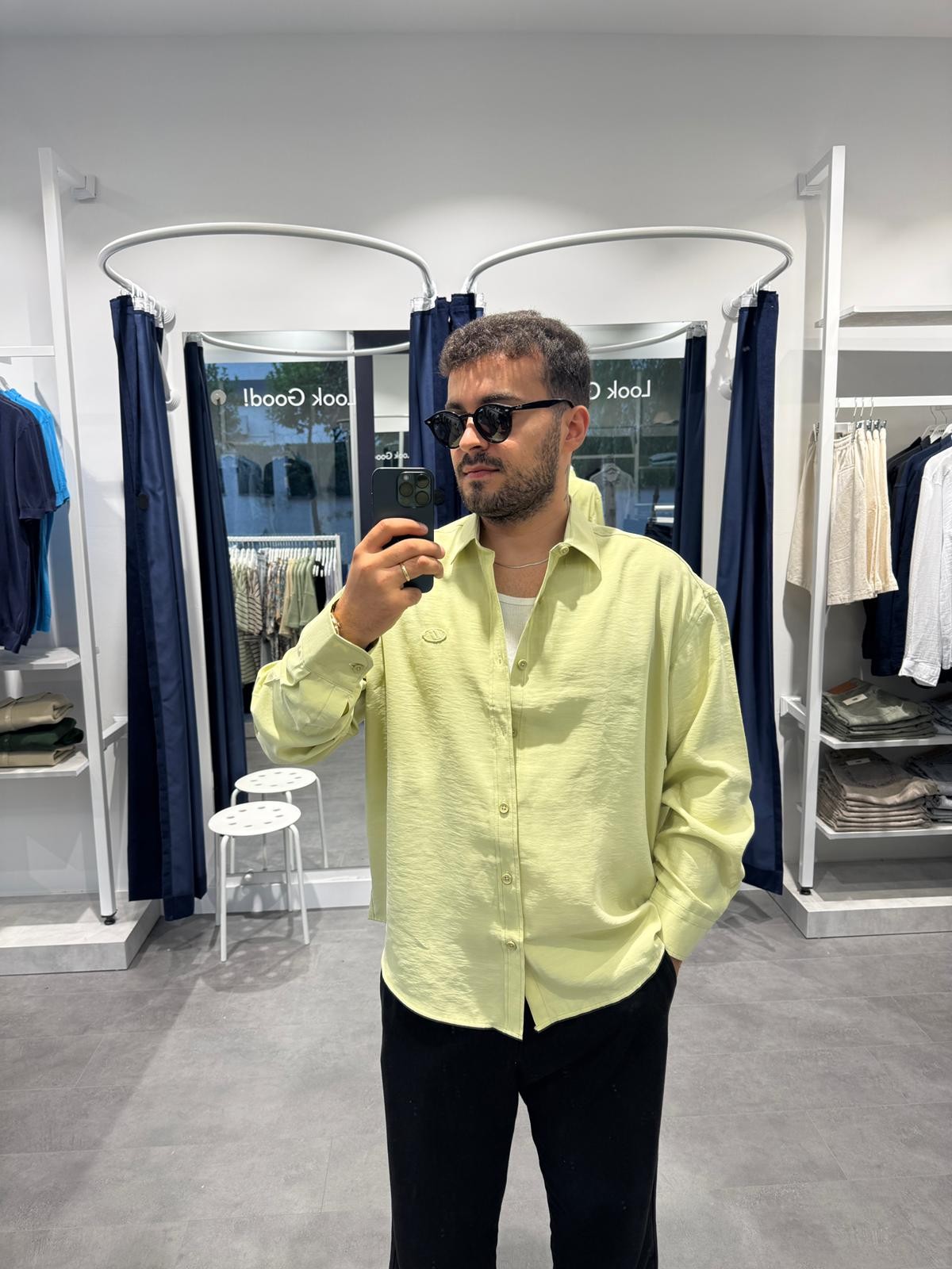 Fıstık Yeşili Oversize Modal Kumaş Gömlek (VV372)