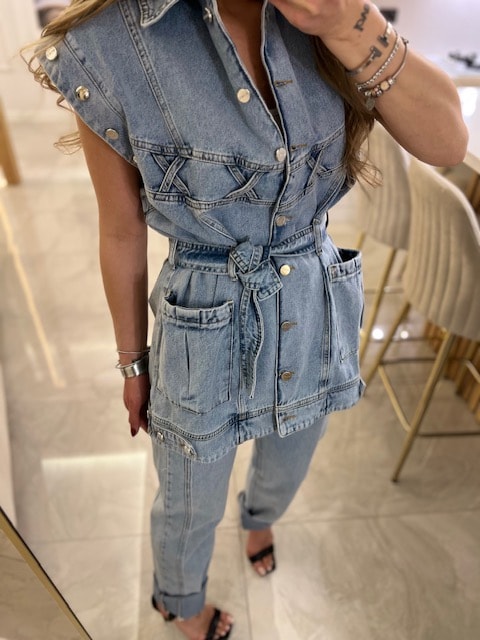 Denim Uzun Oversize Yelek