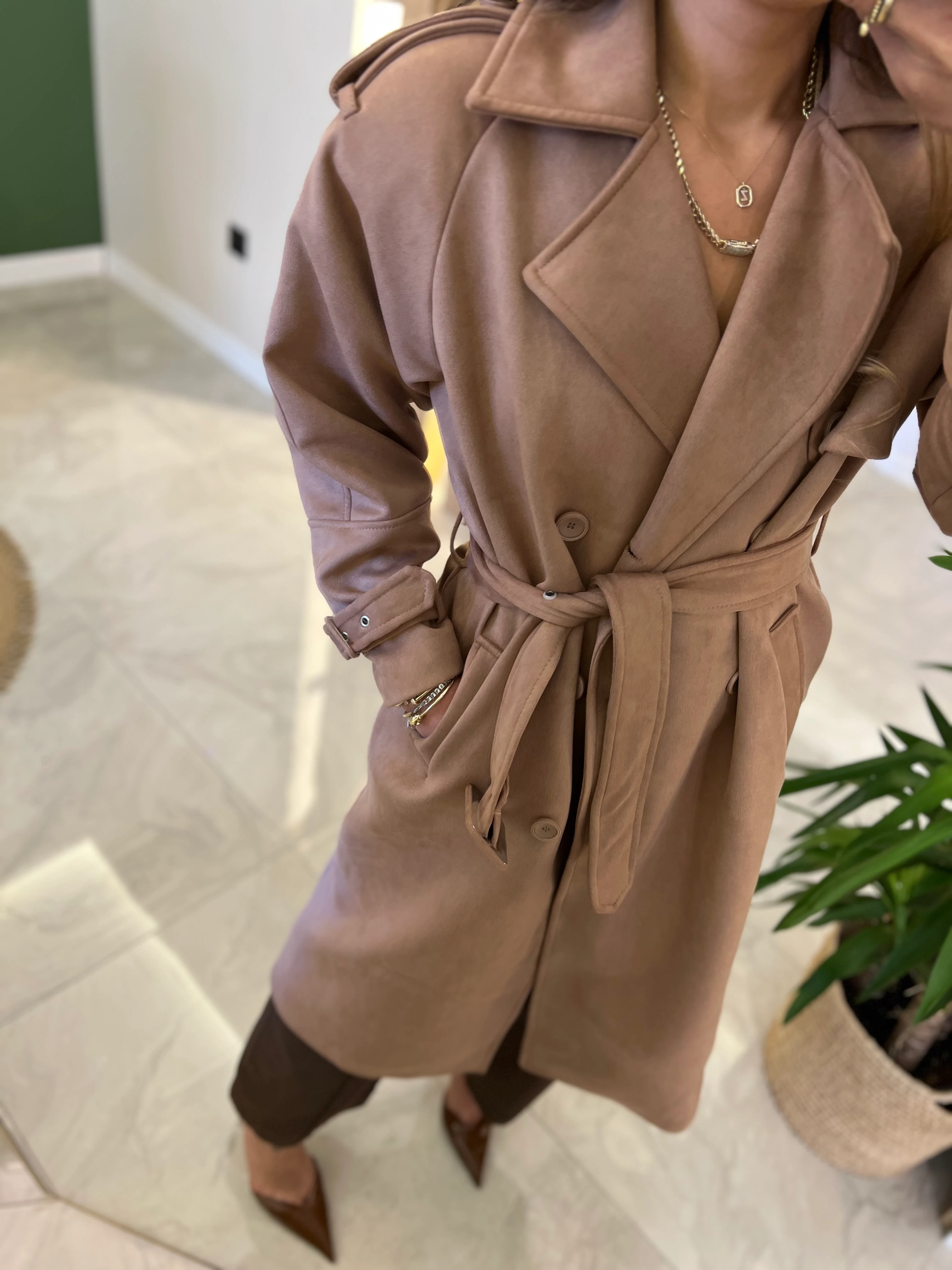 Süet Fındık Rengi Trenchcoat