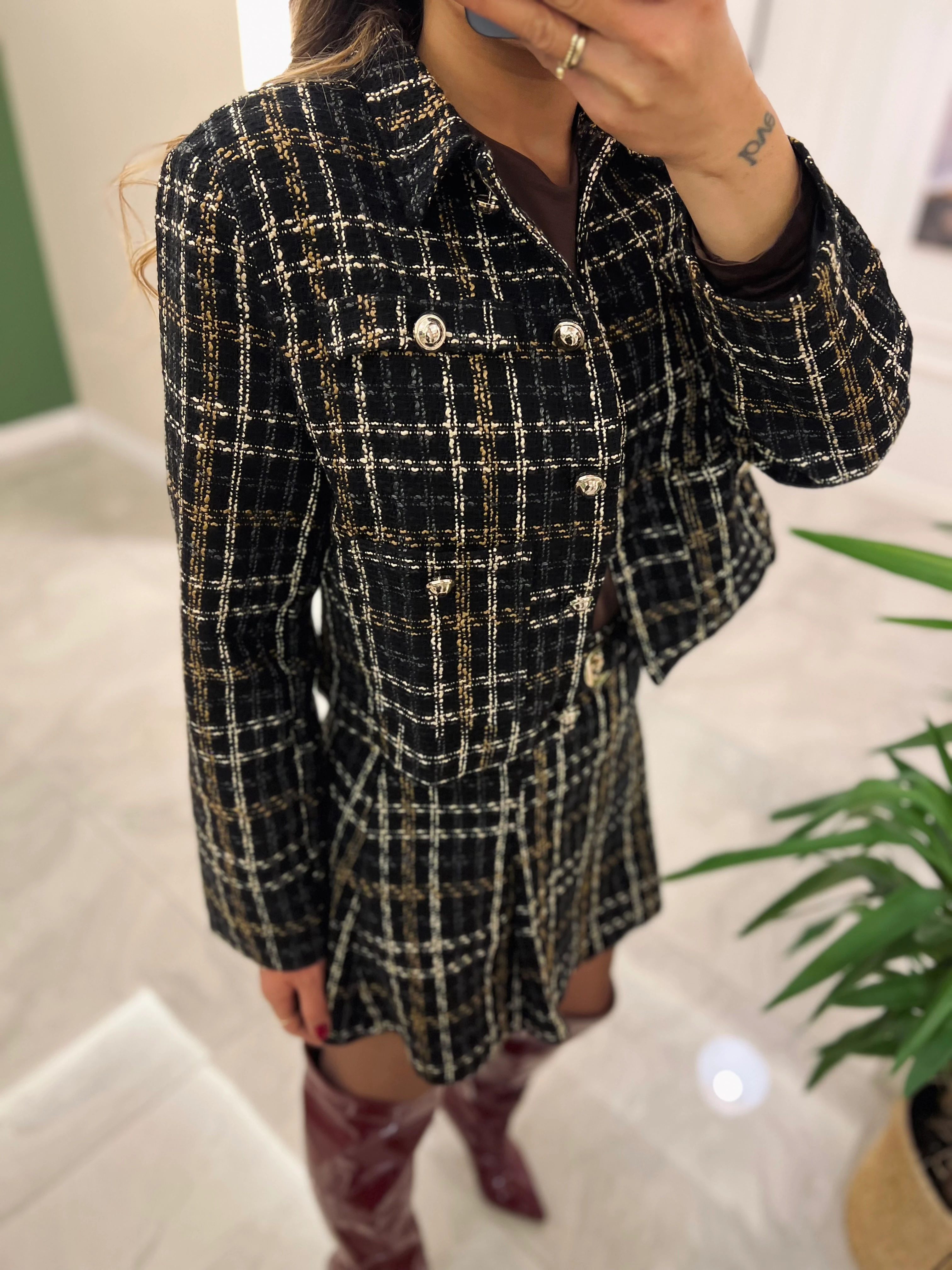 Ekose Gold Düğmeli Ceket