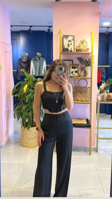 Saten Korse Crop & Saten Pantolon