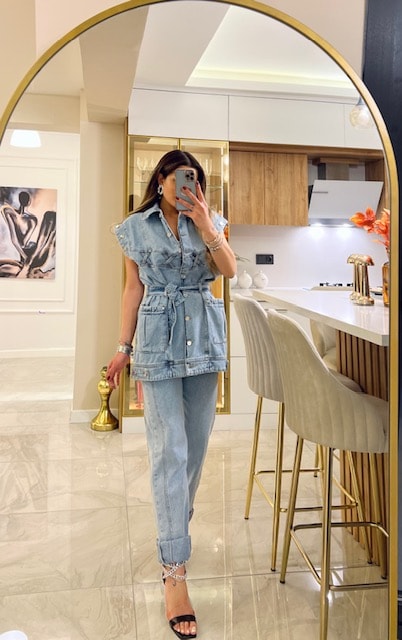 Denim Uzun Oversize Yelek