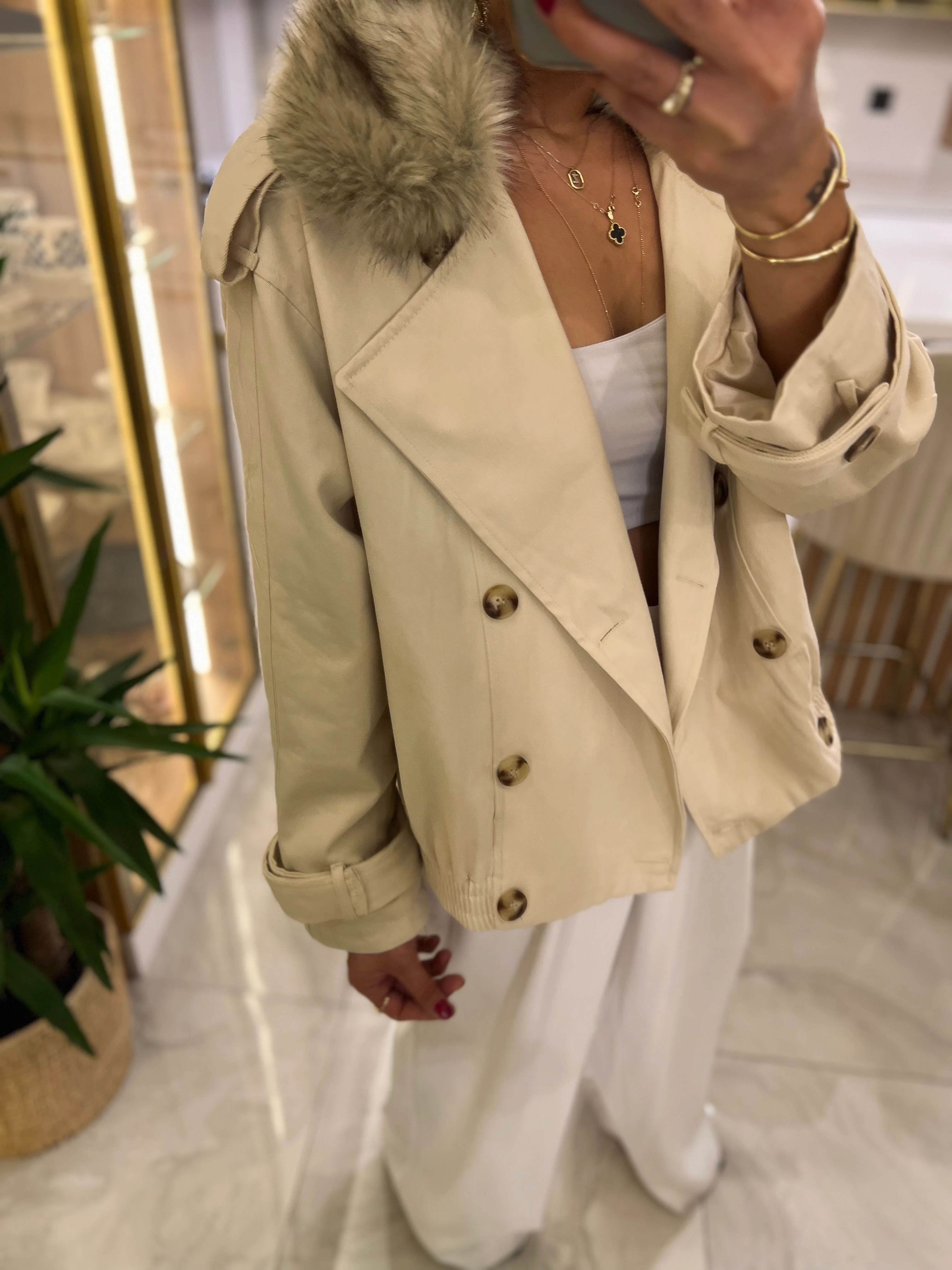 Kürk Detay Trench Coat 