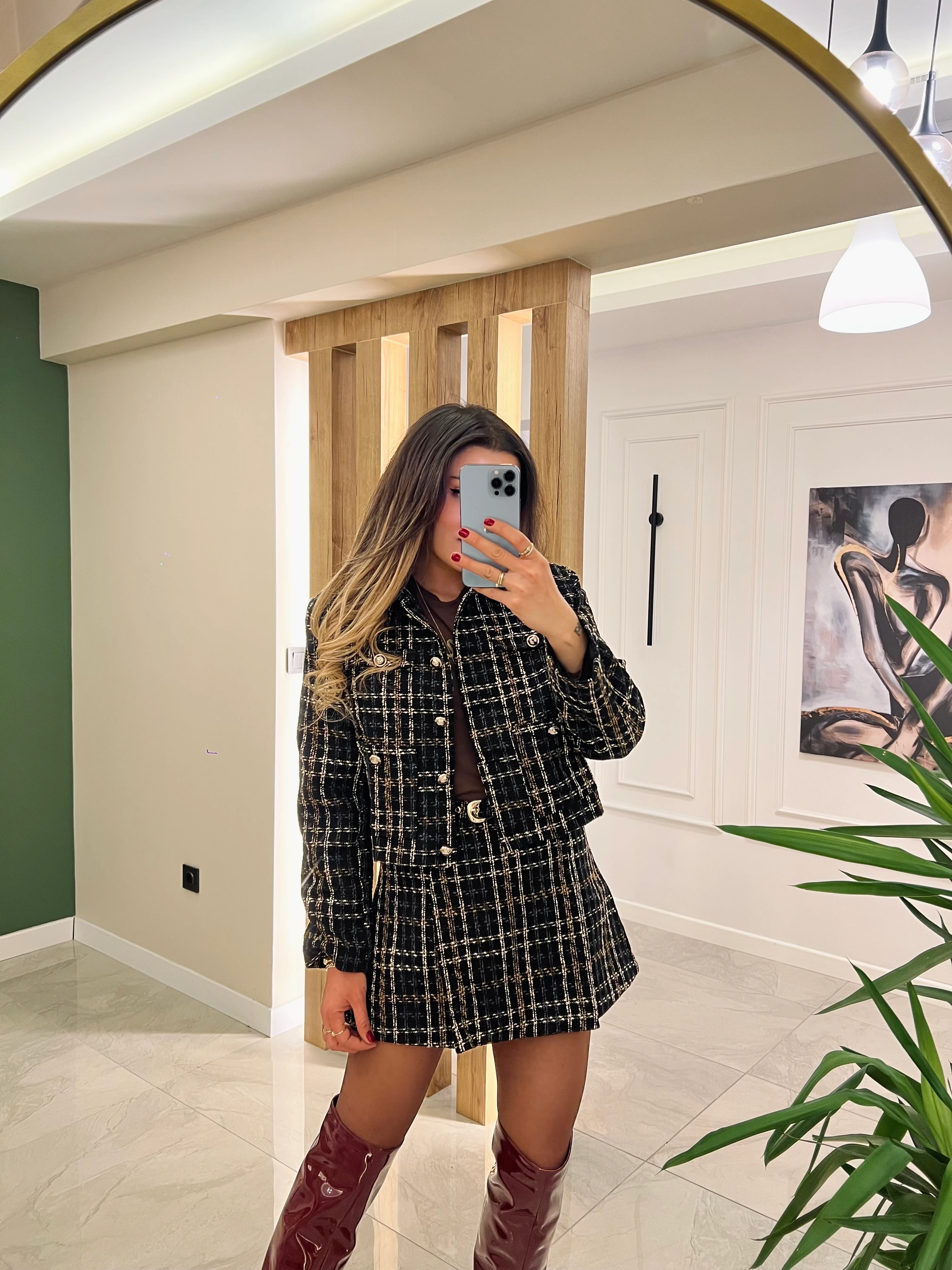 Ekose Gold Düğmeli Ceket