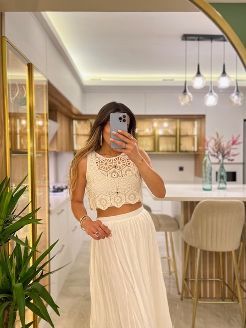 Tığ İşi Crop Bluz