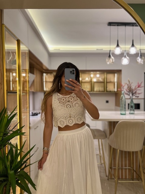 Tığ İşi Crop Bluz