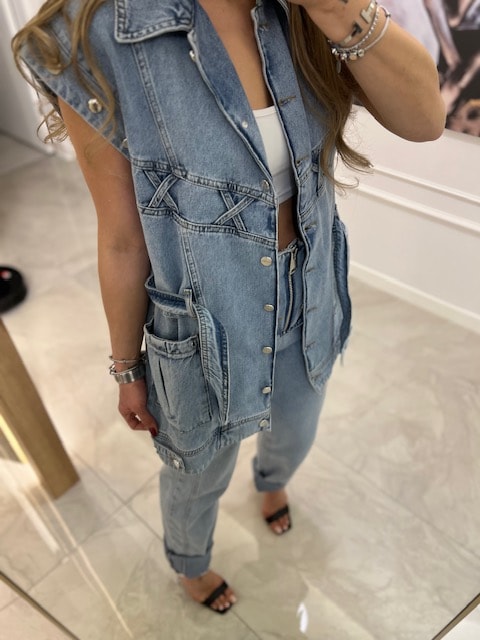 Denim Uzun Oversize Yelek