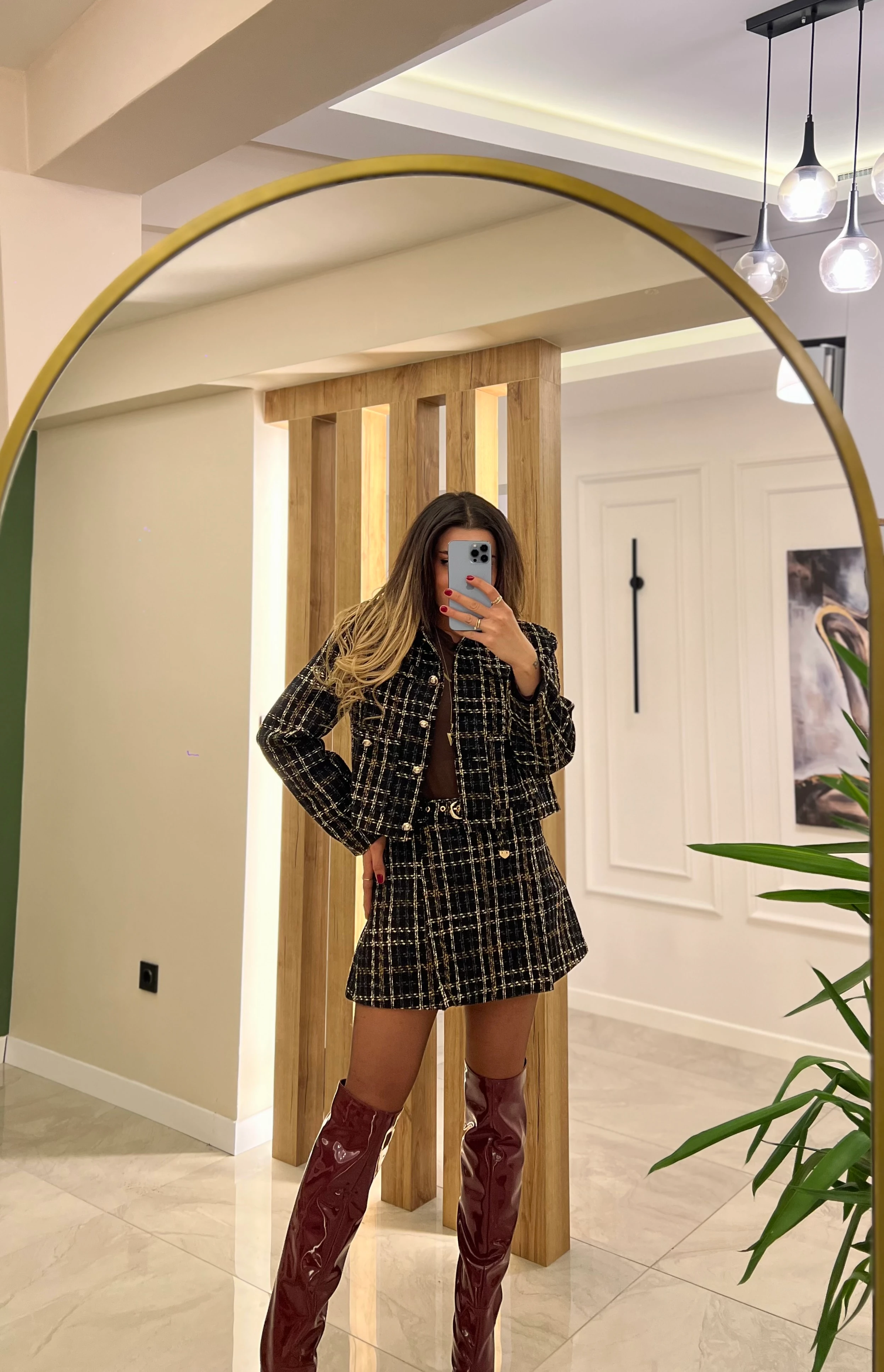 Ekose Gold Düğmeli Ceket