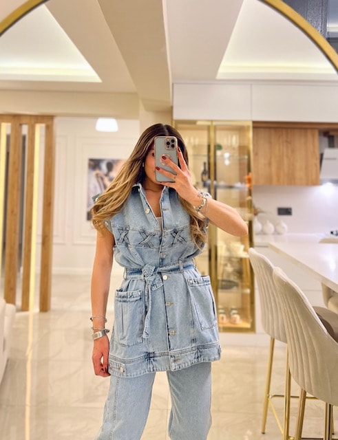 Denim Uzun Oversize Yelek