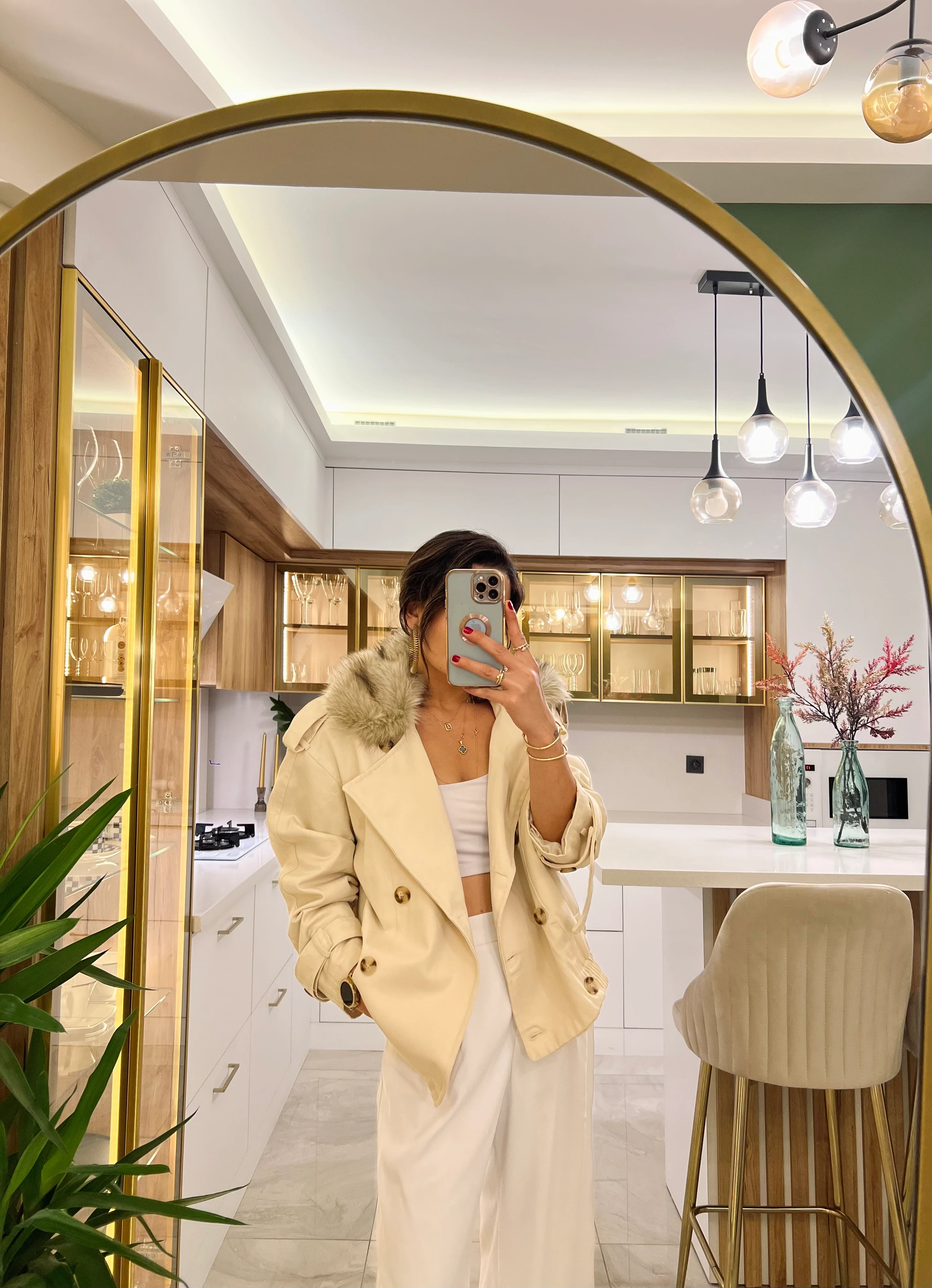 Kürk Detay Trench Coat 