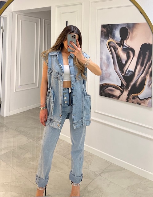 Denim Uzun Oversize Yelek
