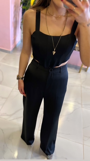 Saten Korse Crop & Saten Pantolon