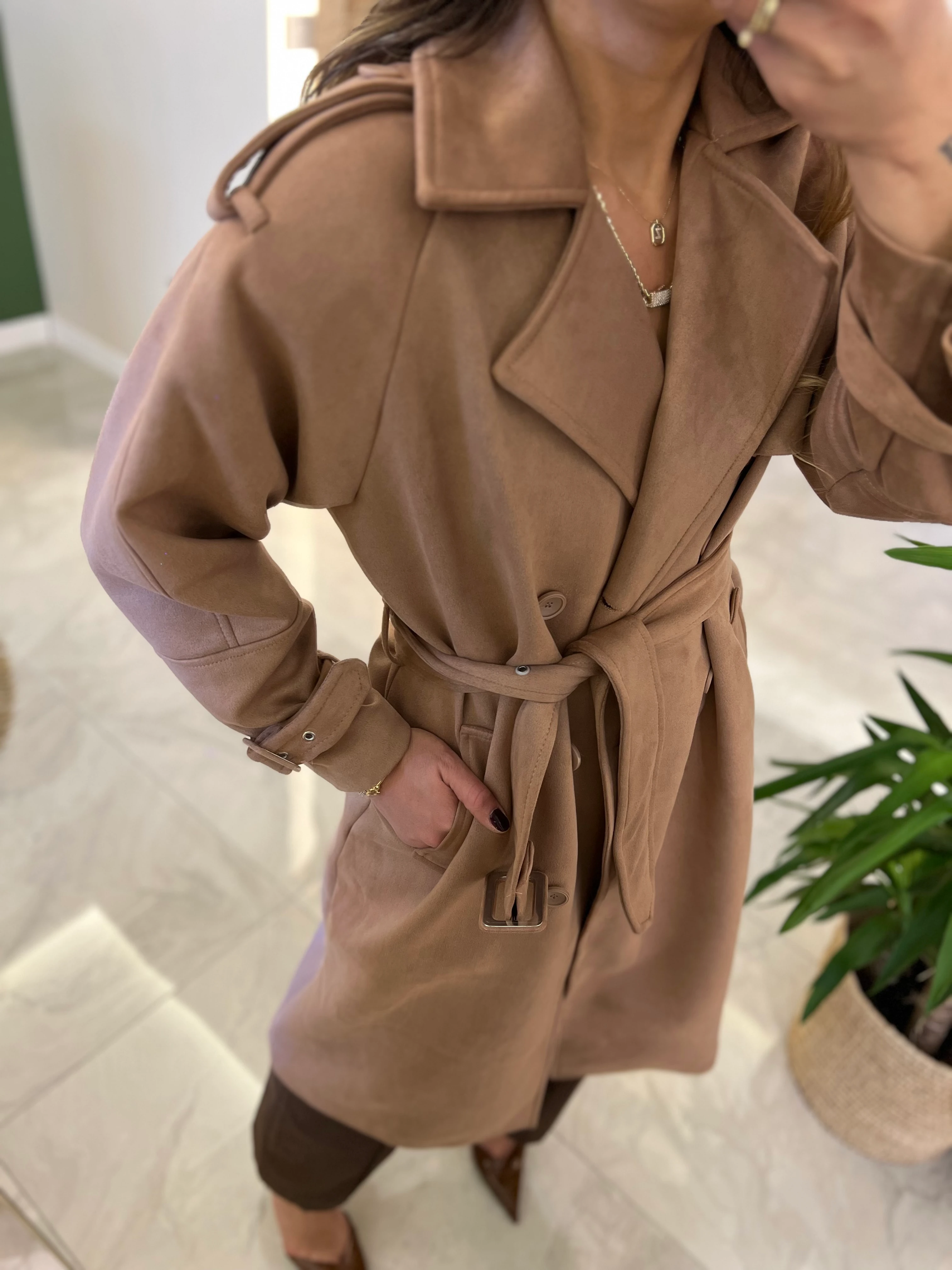 Süet Fındık Rengi Trenchcoat
