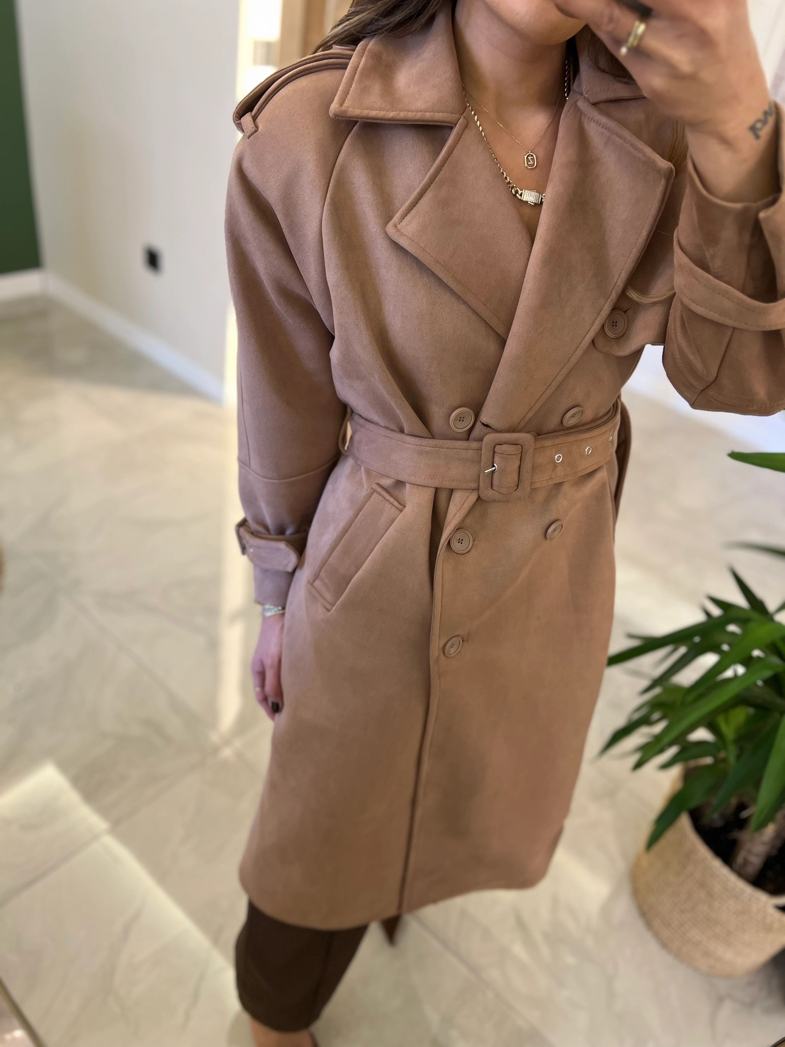 Süet Fındık Rengi Trenchcoat