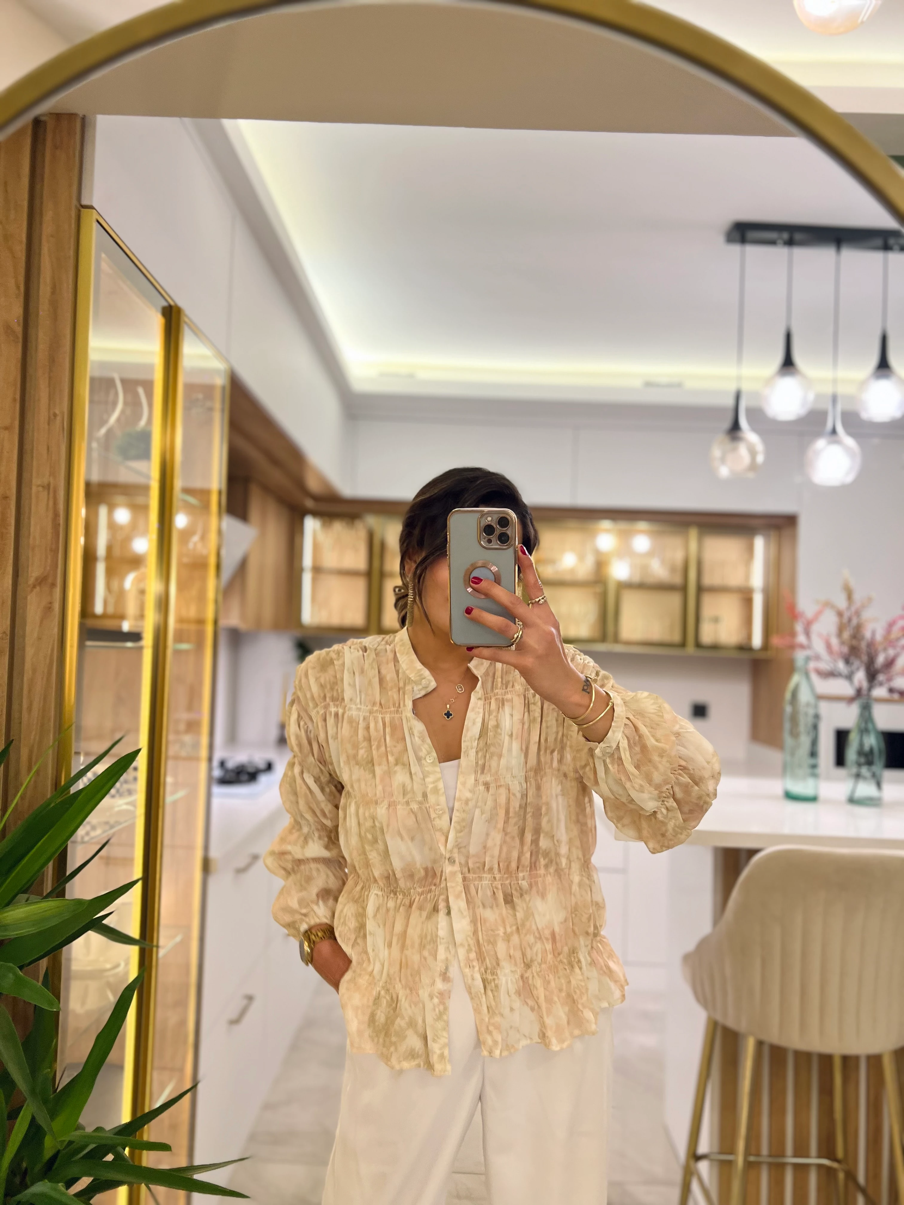 Desenli Transparan Gömlek