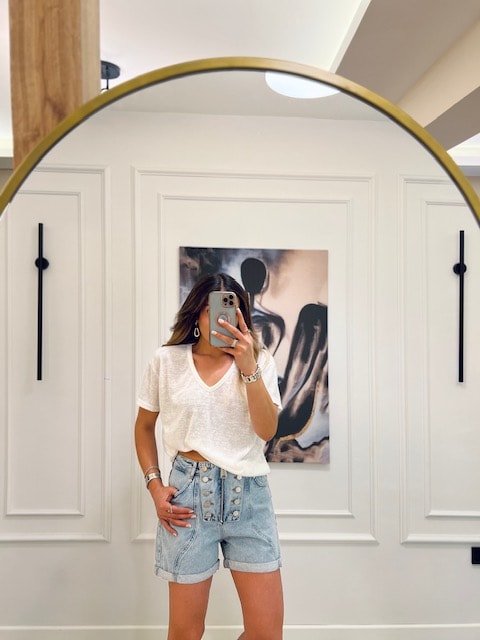 Yüksek Bel Denim Şort