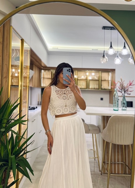 Tığ İşi Crop Bluz