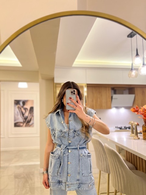 Denim Uzun Oversize Yelek