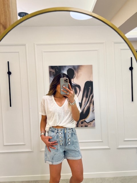 Yüksek Bel Denim Şort