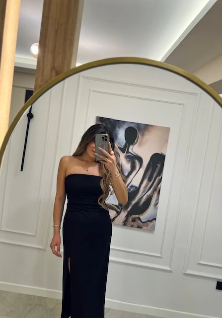 Straplez Elbise - Siyah Renk