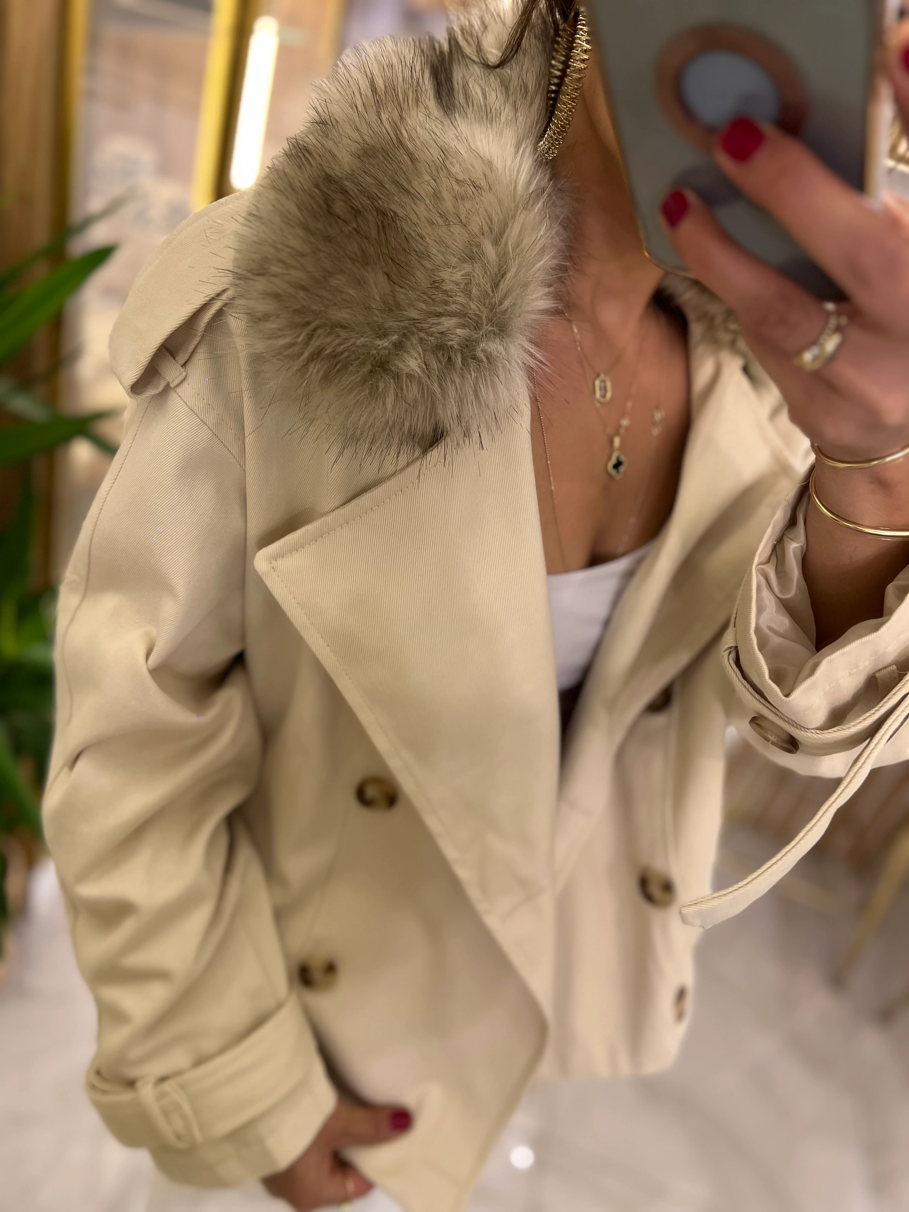 Kürk Detay Trench Coat 