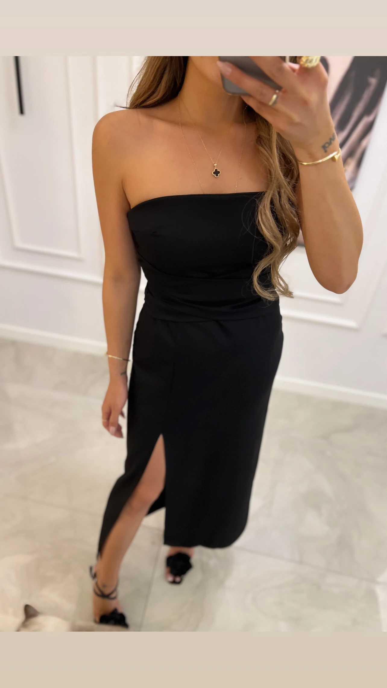 Straplez Elbise - Siyah Renk